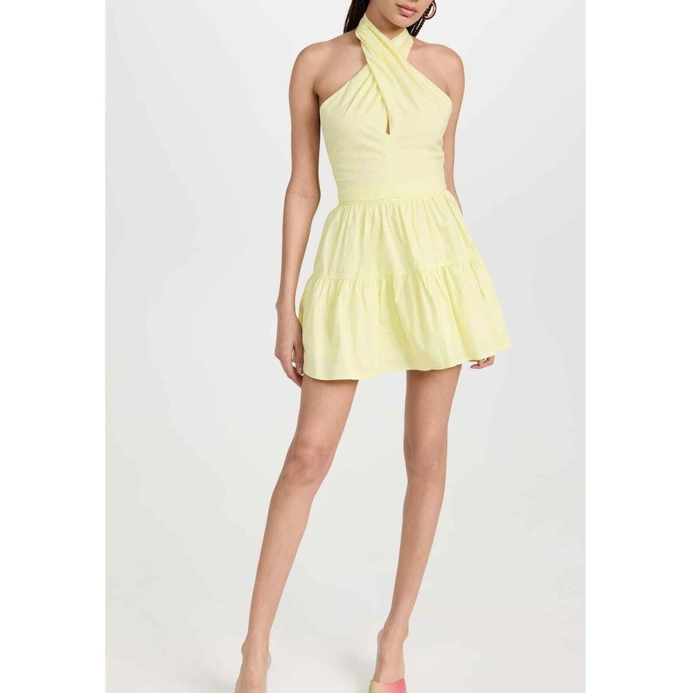 STAUD Mini Skirt Womens 6 Yellow Tiered Cotton Poplin Summer Casual
